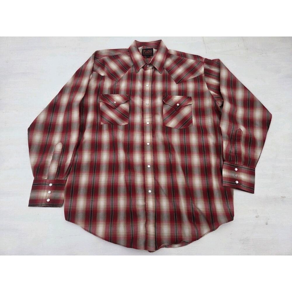 Vintage Plains Western Wear Shirt Men L Pearl Snap Button Cowboy Ranch Rodeo